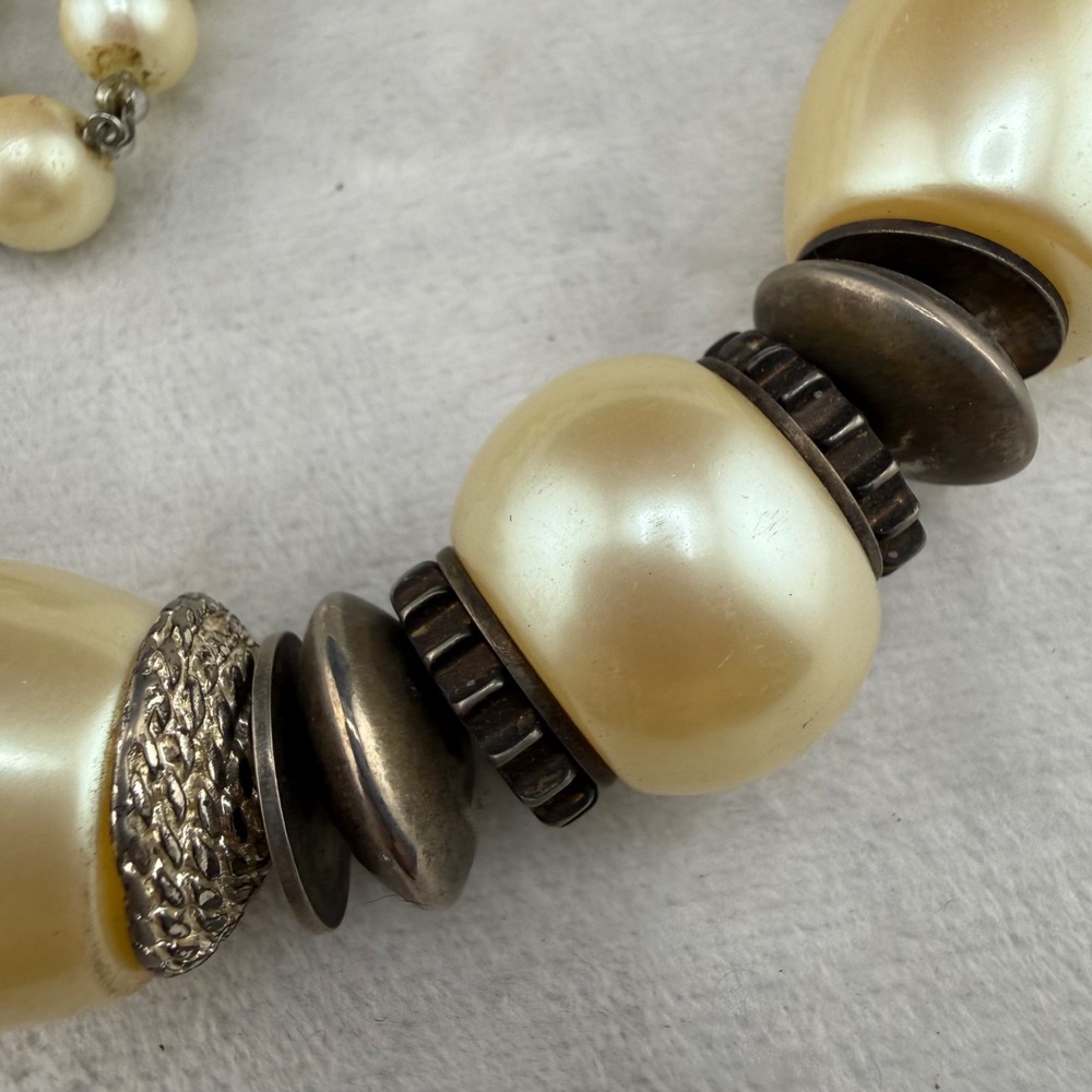 Vintage Estate Necklace Silver Faux Pearl Chunky Beaded Flapper 34in